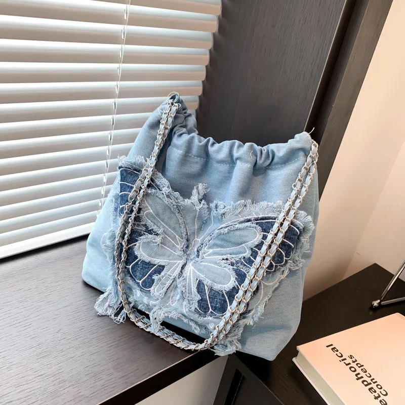 Fashion Denim Fabric Tote Bags For Women 2023 Butterfly Design Shoulder Bag Top Brand Chain Crossbody Bag Casual Style Satchels
Fashion Denim Fabric Tote Bags For Women 2023 Butterfly Design Shoulder Bag Top Brand Chain Crossbody Bag Casual Style Satchels