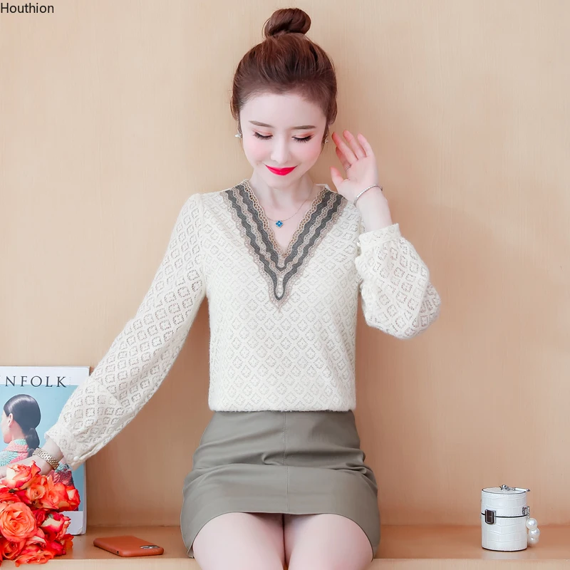 Summer New Women's Blouses V-neck Long Sleeve Shirt Solid Lace Casual Top Fashion Loose Clothing Houthion
Summer New Women's Blouses V-neck Long Sleeve Shirt Solid Lace Casual Top Fashion Loose Clothing Houthion