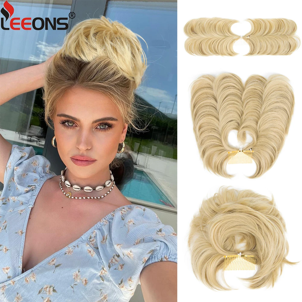 

Syntheic Hair Bun Black Brown Combs Clip In On Buns Adjustable Tousled Updo Straight Ponytail Hair Chignons Hairpiece For Women