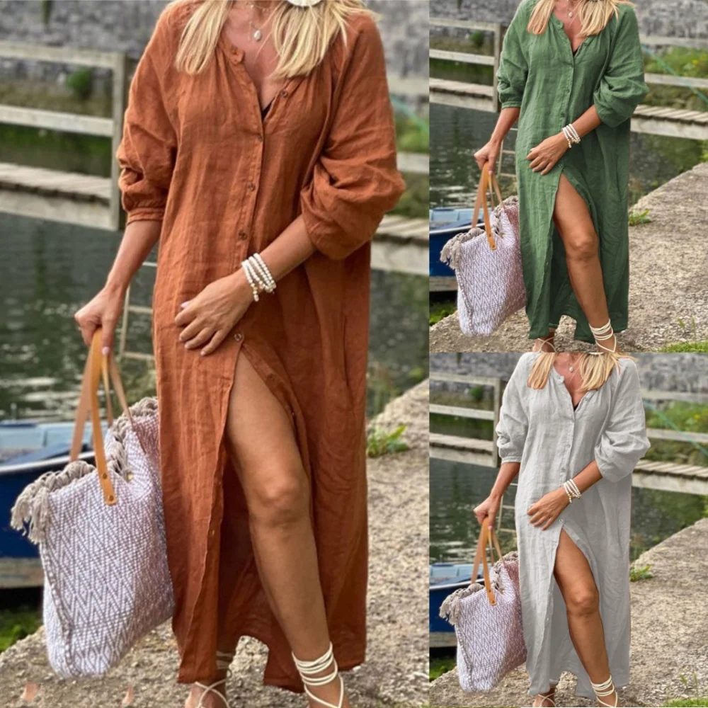 Long Shirt Dress Women Long-sleeved Round Collar Single Buckle Solid Color Casual Dress for Women
Long Shirt Dress Women Long-sleeved Round Collar Single Buckle Solid Color Casual Dress for Women