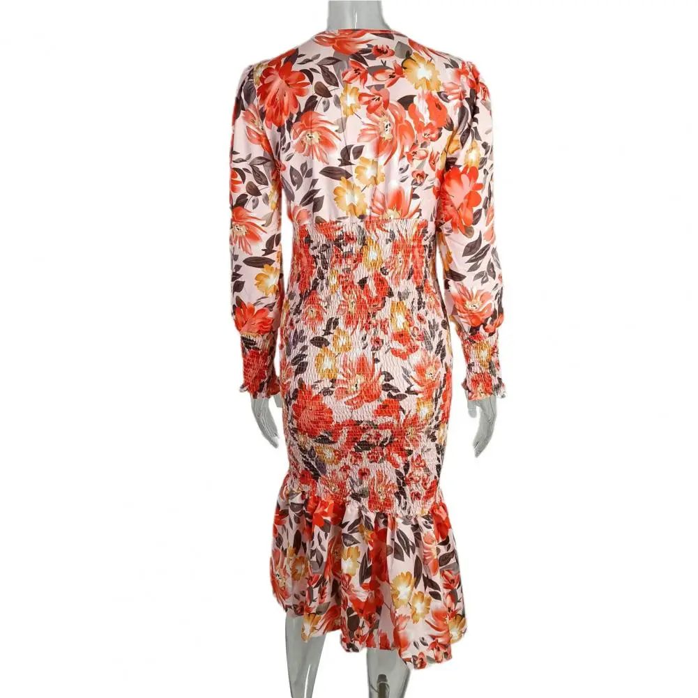 Lantern Sleeve Spring Dress Elegant Floral Print Lantern Sleeve Deep V-neck Women's Evening Dress with Elastic Waist Ruffle
Lantern Sleeve Spring Dress Elegant Floral Print Lantern Sleeve Deep V-neck Women's Evening Dress with Elastic Waist Ruffle