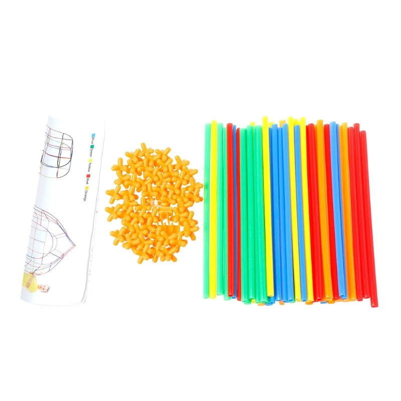 

85WA 100Pcs Colorful Plastic Straw Assembled Building Blocks Children Educational Toy