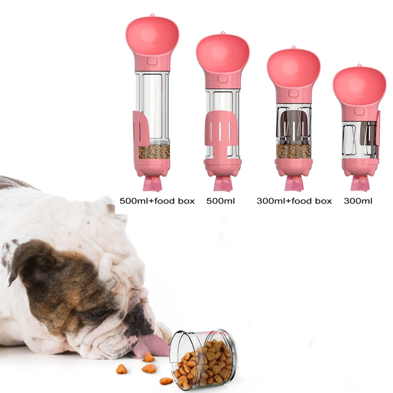 

300ml Multifunction Portable Cat Dog Water Bottle Food Feeder For Big Dogs 3 in 1 Poop Dispenser Puppy Pet Travel Drinking Bowls