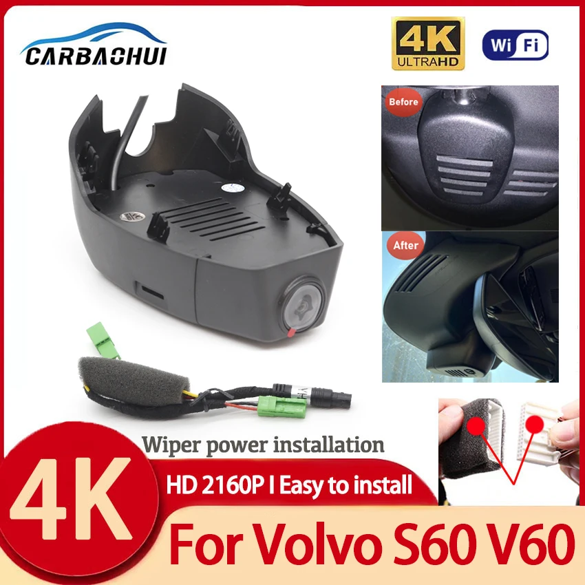 

New!Hidden Wifi Car DVR Dash Cam Video Recorder Car Camera Easy to install For Volvo S60 V60 2020 2021 2022 UHD 4K 2160P DashCam
