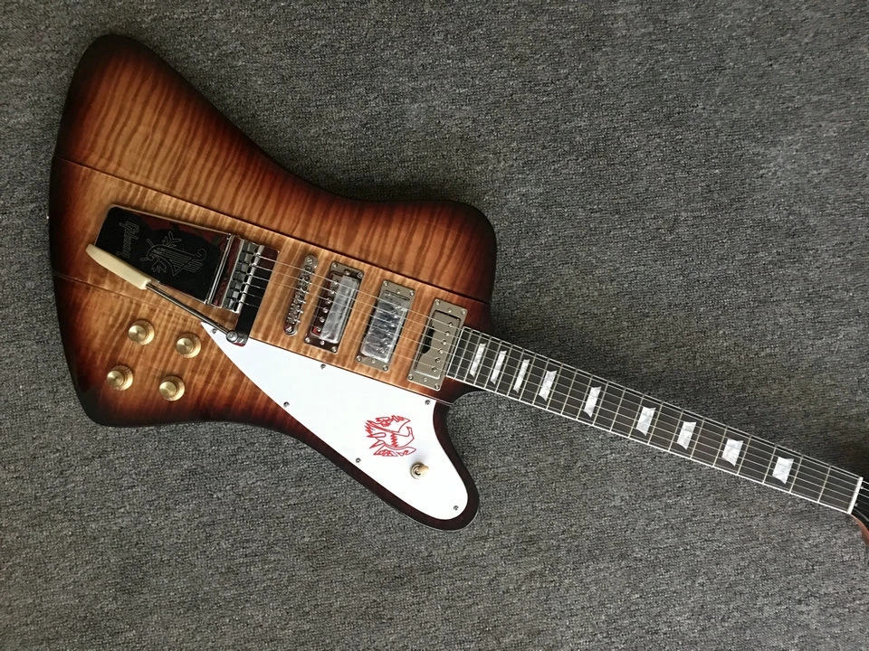

Firebird guitar, red rosewood fingerboard, mahogany body flamed maple top electric guitar with bridge guitar