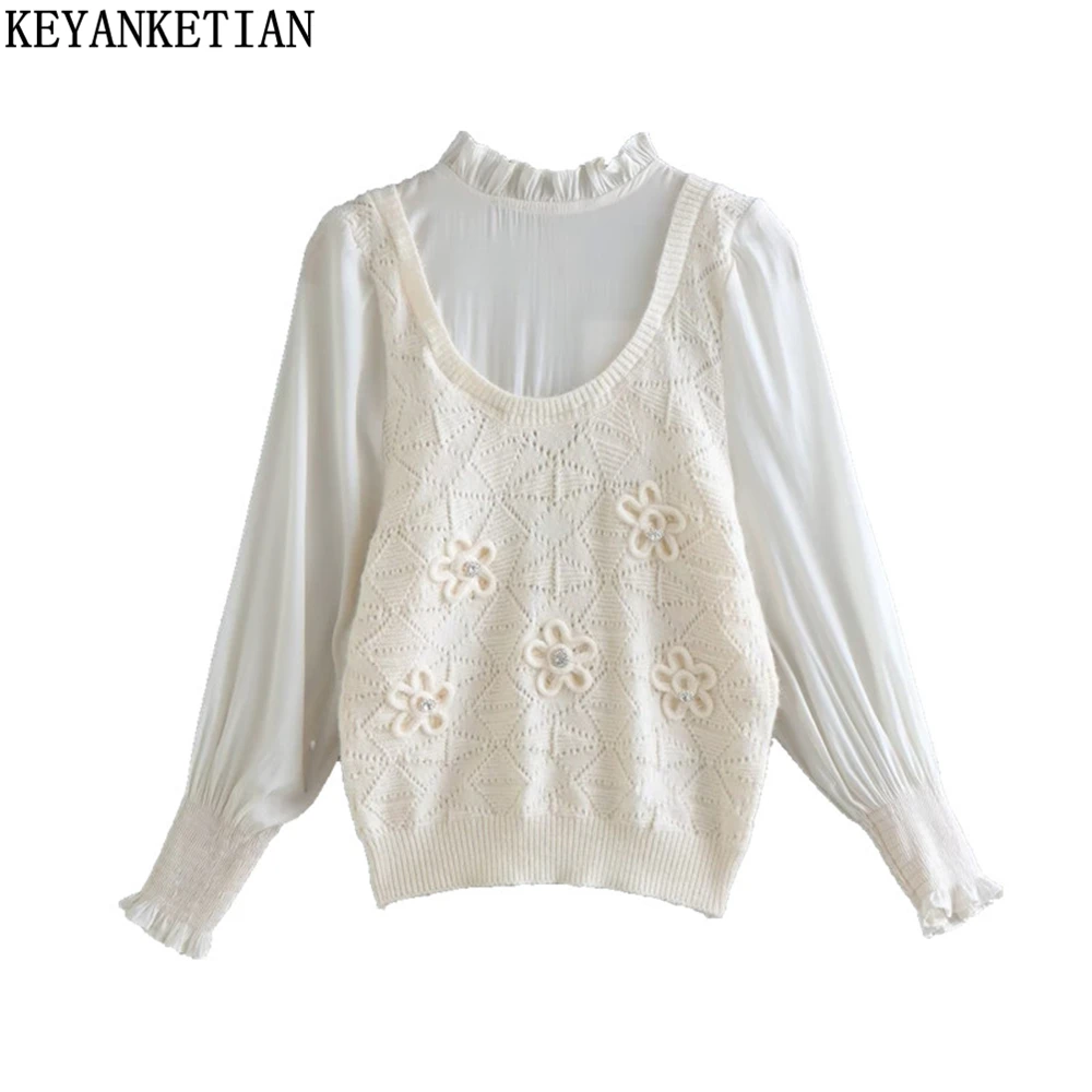 KEYANKETIAN Women's Flower Embroidered Patchwork Knit Sweater Fall New Fake Two-Piece Lantern Sleeve Sweet Pullover Top
KEYANKETIAN Women's Flower Embroidered Patchwork Knit Sweater Fall New Fake Two-Piece Lantern Sleeve Sweet Pullover Top
