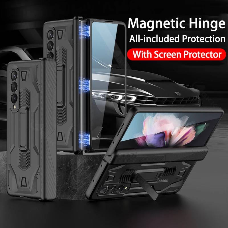 

GKK Original Magnetic Hinge Case For Samsung Galaxy Z Fold 3 Case Armor All-included With Glass Hard Cover For Galaxy Z Fold 3