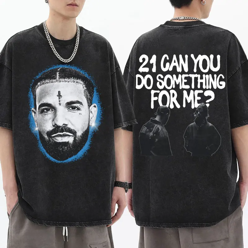 

Rapper Drake 21 Savage Washed Vintage Black T-shirt It's All A Blur 2023 Tour Concert Wash T Shirt Men Hip Hop Harajuku Tees