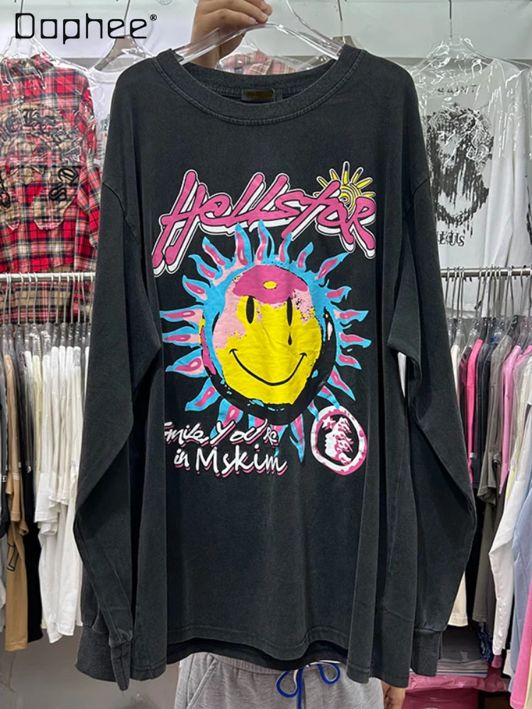 Cartoon Printed Mid-Length Long-Sleeved T-shirt for Women Spring Autumn Pullover Loose Casual Cotton Distressed Round Neck Top
Cartoon Printed Mid-Length Long-Sleeved T-shirt for Women Spring Autumn Pullover Loose Casual Cotton Distressed Round Neck Top