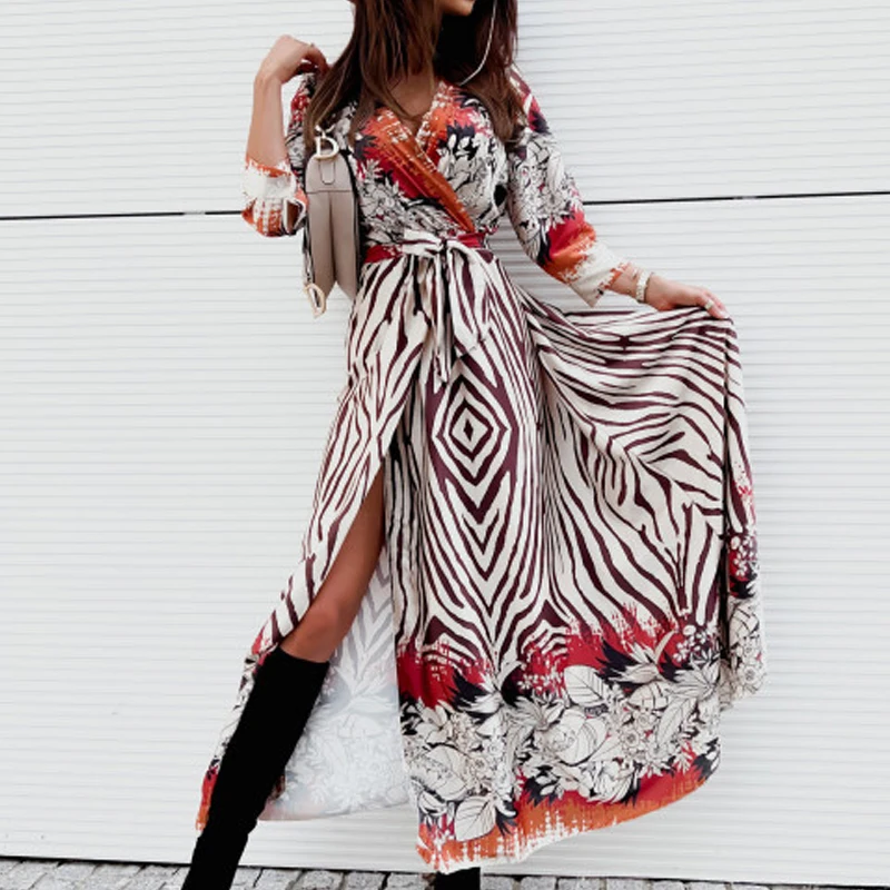 Vintage Boho Printed Long Dress Women Autumn Casual Long Sleeve V Neck Cross Lace Up Dress Ladies Holiday Big Hem Slit Dresses
Vintage Boho Printed Long Dress Women Autumn Casual Long Sleeve V Neck Cross Lace Up Dress Ladies Holiday Big Hem Slit Dresses