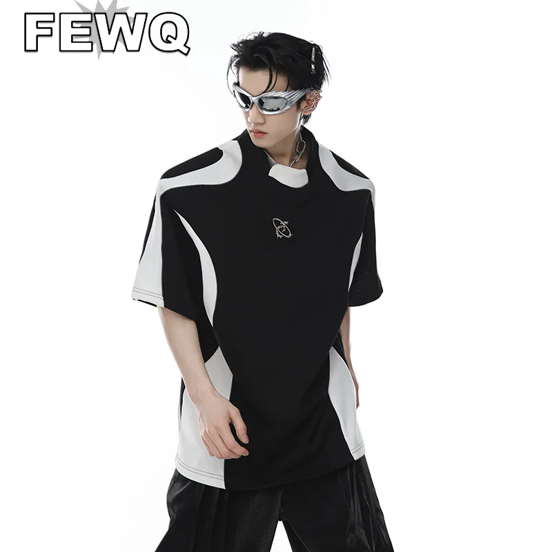 FEWQ Stitching Color Men's Short Sleeve T-shirts Summer High Street New Tops Male Deconstruction Shoulder Pad O-neck Tee 9C190 
FEWQ Stitching Color Men's Short Sleeve T-shirts Summer High Street New Tops Male Deconstruction Shoulder Pad O-neck Tee 9C190
