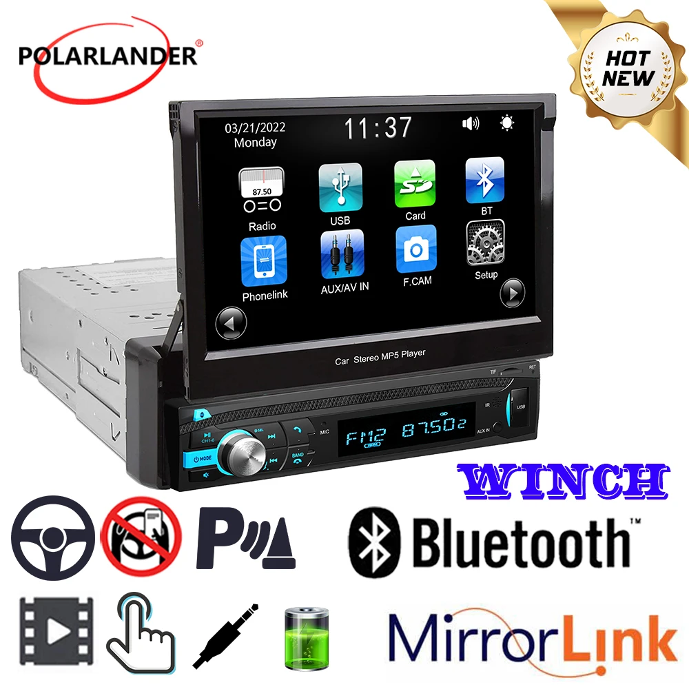 Автомобильный мультимедийный плеер, универсальный Электрический MP5-плеер с телескопическим экраном, Bluetooth, 1 DIN, 7 дюймов, AUX /SD/ USB
Автомобильный мультимедийный плеер, универсальный Электрический MP5-плеер с телескопическим экраном, Bluetooth, 1 DIN, 7 дюймов, AUX /SD/ USB