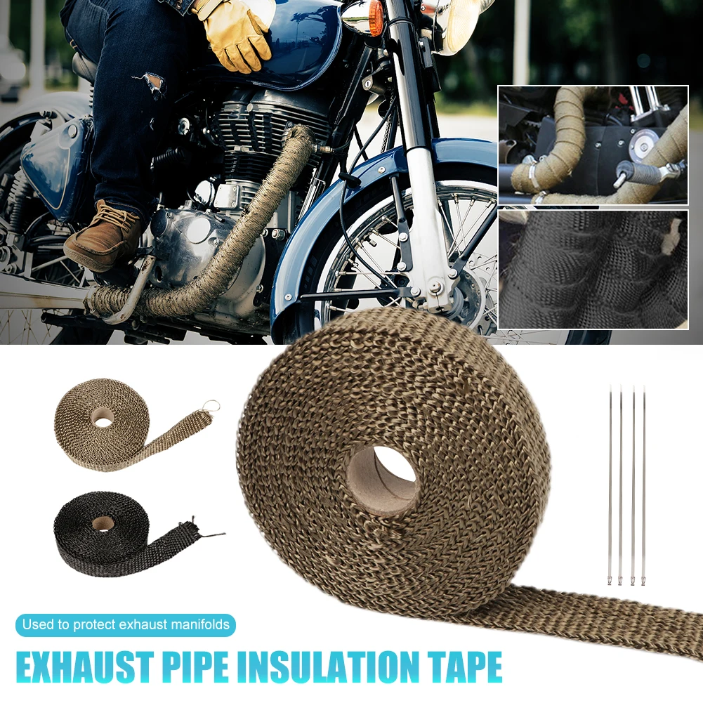 

Motorcycle Exhaust Thermal Tape Header Heat Wrap Manifold Insulation Roll Resistant with 5Mx2.5cm 4pcs Stainless Ties