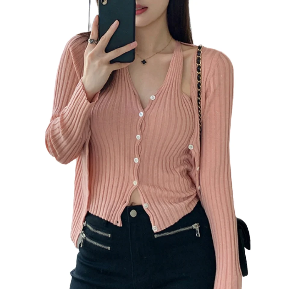 WGWE Fake Two Pieces Knits Women's Fall V-neck Hollow out Tank Top Open-collar Bone Dew Clavicle Long Sleeve Cardigan
WGWE Fake Two Pieces Knits Women's Fall V-neck Hollow out Tank Top Open-collar Bone Dew Clavicle Long Sleeve Cardigan
