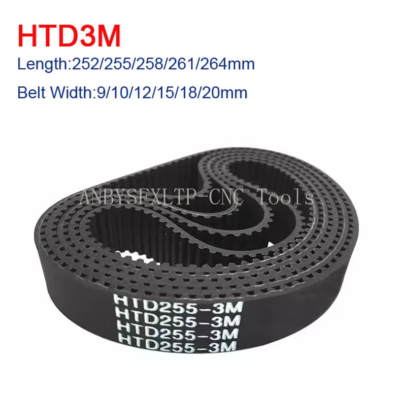 

HTD3M Rubber Closed Loop Timing Belt Width 9/10/12/15/18/20mm Belt Length 252/255/258/261/264mm HTD 3M Teeth 84/85/86/87/88