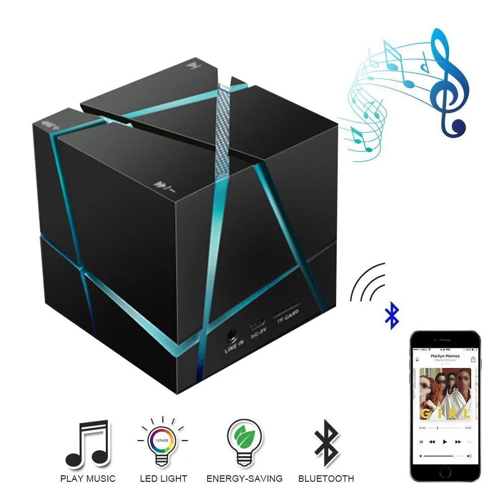 

2 In 1 Cool Rubik's Cube Bluetooth Speaker Night Light Portable Mini Player With RGB Light FM Radio Wireless Bass Subwoofer