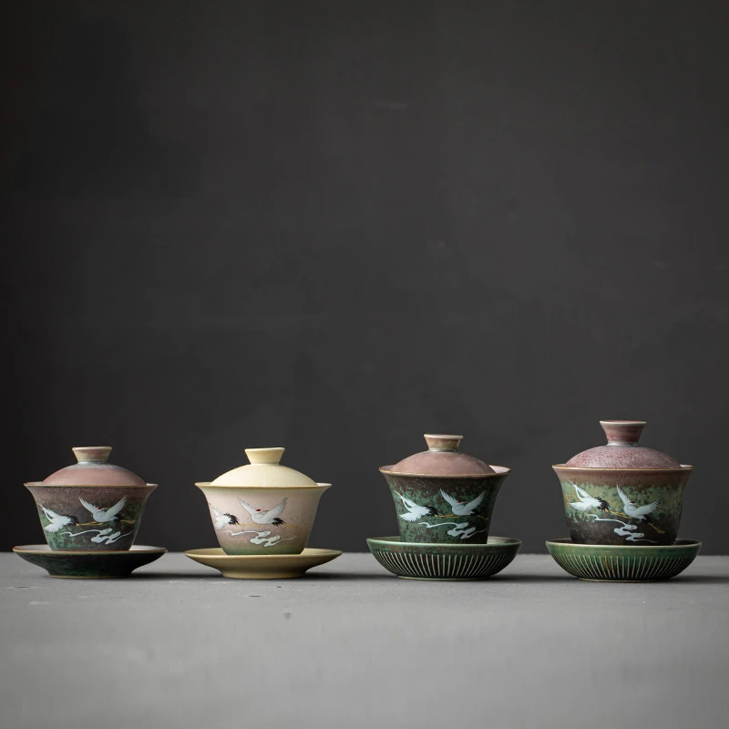 Retro Gaiwan Chinese Kung Fu Tea Set Handmade Ceramic Gaiwan Teacup with Lid Handpainted Crane Teaware Tea Bowl Tea Cup Sets
Retro Gaiwan Chinese Kung Fu Tea Set Handmade Ceramic Gaiwan Teacup with Lid Handpainted Crane Teaware Tea Bowl Tea Cup Sets