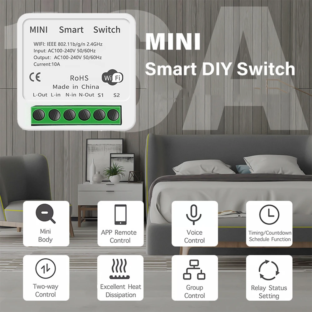 16A Mini Wifi Smart Switch Supports 2 Way Control Relay Timer Switch Module DIY Breaker Work with Google Home Alexa Smart Life
16A Mini Wifi Smart Switch Supports 2 Way Control Relay Timer Switch Module DIY Breaker Work with Google Home Alexa Smart Life