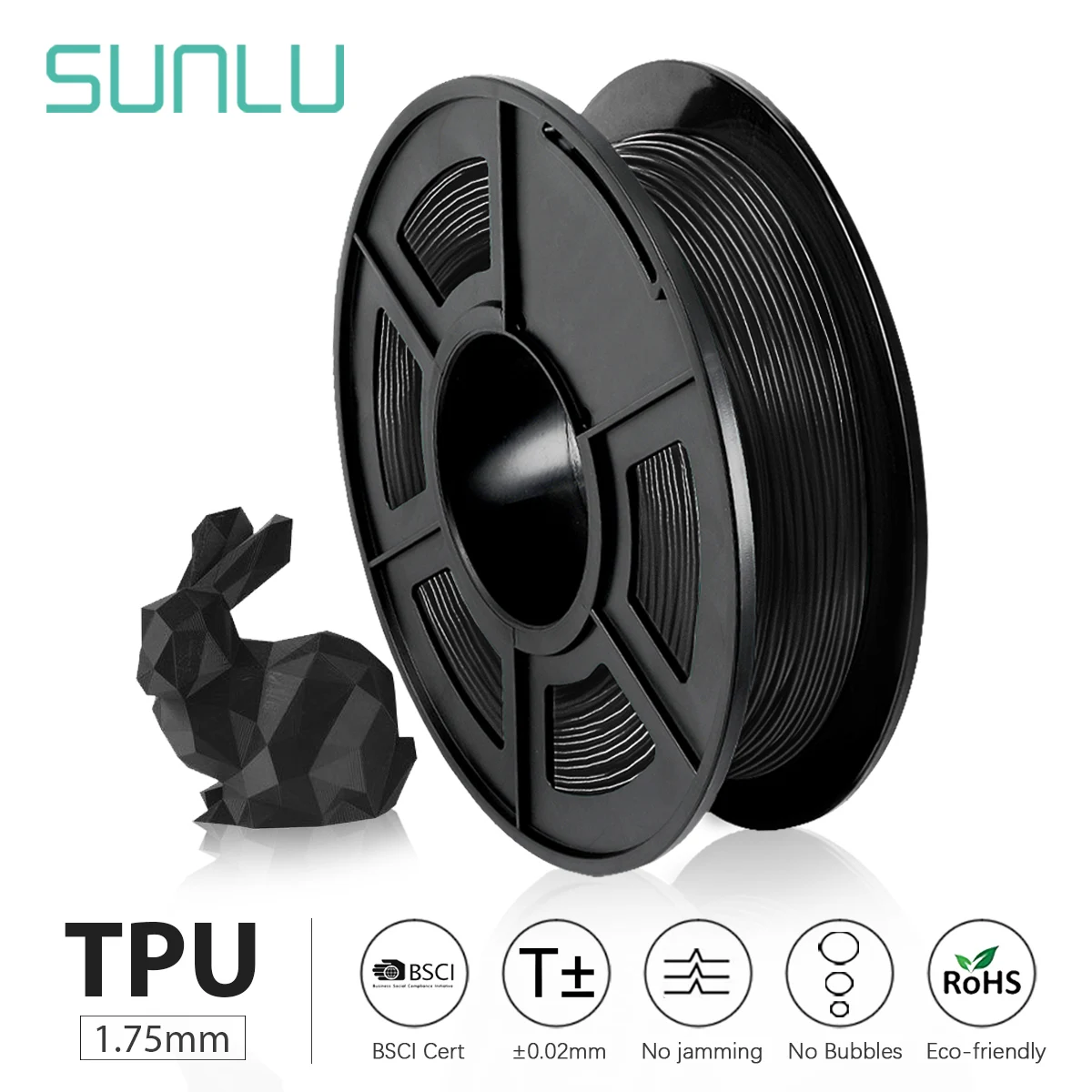 SUNLU 3D печать нити Черный Гибкий ТПУ нить 1,75 мм 0,5 кг (1.1LB) точность размеров +/-0,02 мм Shore 95A
SUNLU 3D печать нити Черный Гибкий ТПУ нить 1,75 мм 0,5 кг (1.1LB) точность размеров +/-0,02 мм Shore 95A