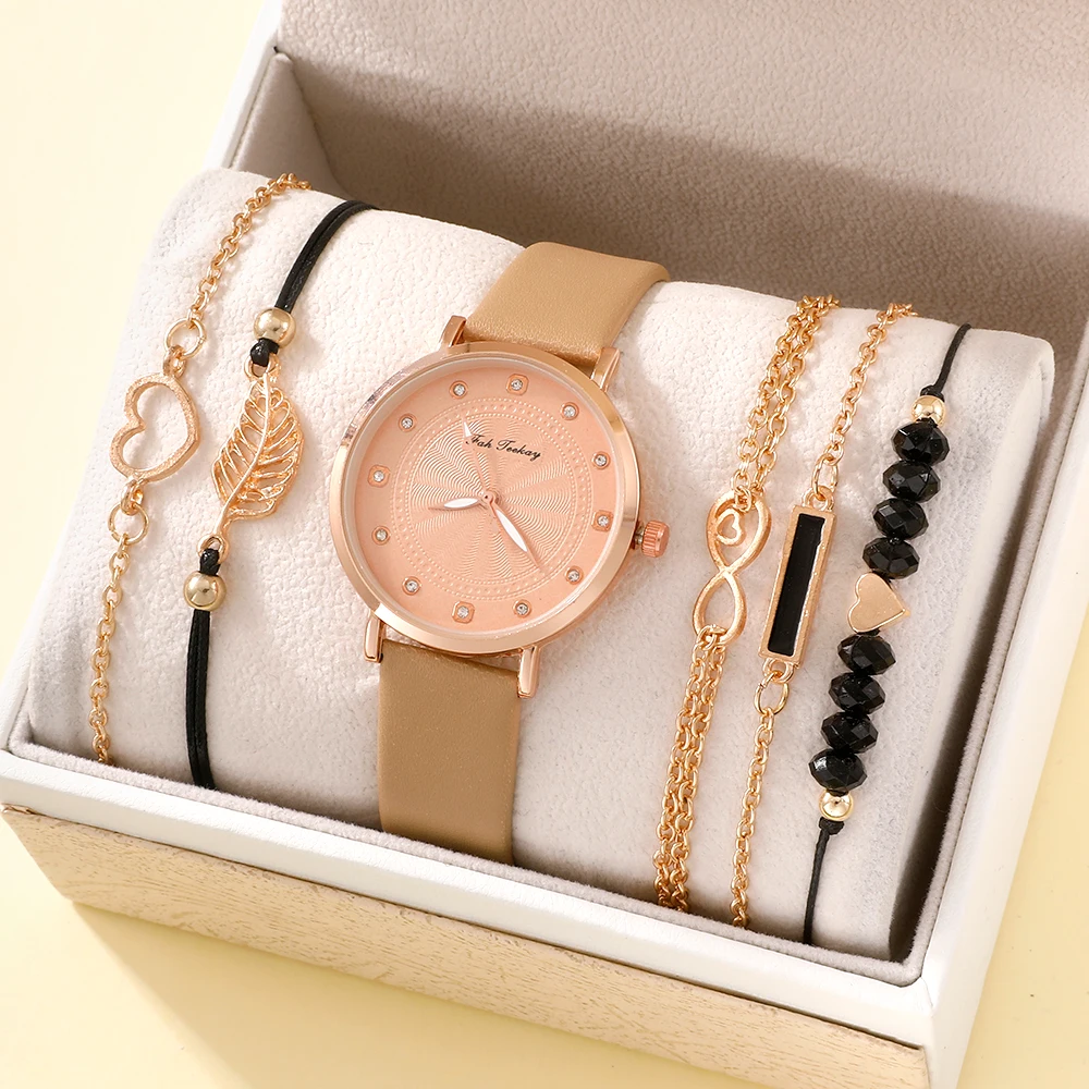 6PCS Women's Watch Set Casual Leather Diamond Quartz WristWatch with Exquisite Bracelet watches for women
6PCS Women's Watch Set Casual Leather Diamond Quartz WristWatch with Exquisite Bracelet watches for women