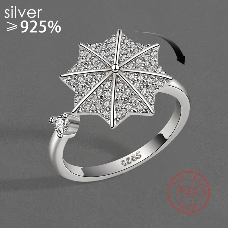 Silver Color Pave Snowflake Decompression Rotary Open Ring Woman Fashion Temperament Wedding Party Jewelry Accessories
Silver Color Pave Snowflake Decompression Rotary Open Ring Woman Fashion Temperament Wedding Party Jewelry Accessories
