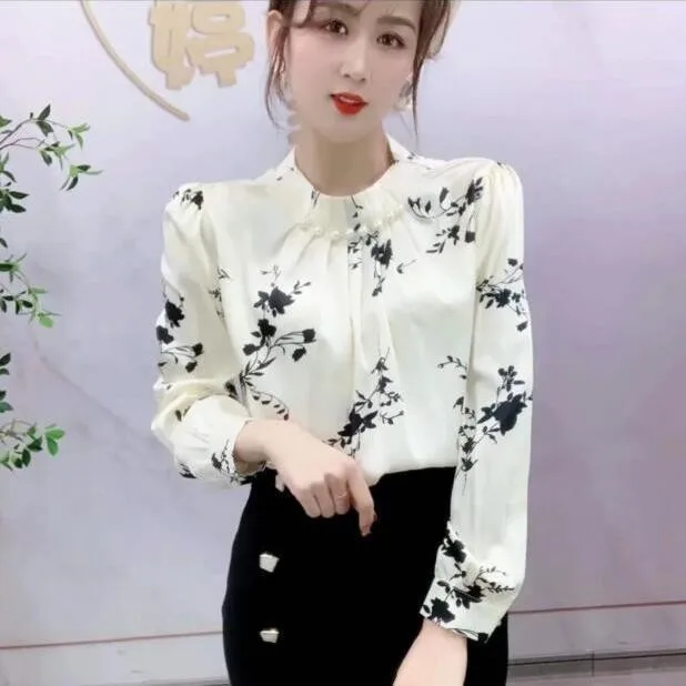 2022 Women chiffon bead Blouses print shirts casual loose blouse 2021 Spring Summer Blouse Long sleeve Tops Blusas Mujer
2022 Women chiffon bead Blouses print shirts casual loose blouse 2021 Spring Summer Blouse Long sleeve Tops Blusas Mujer