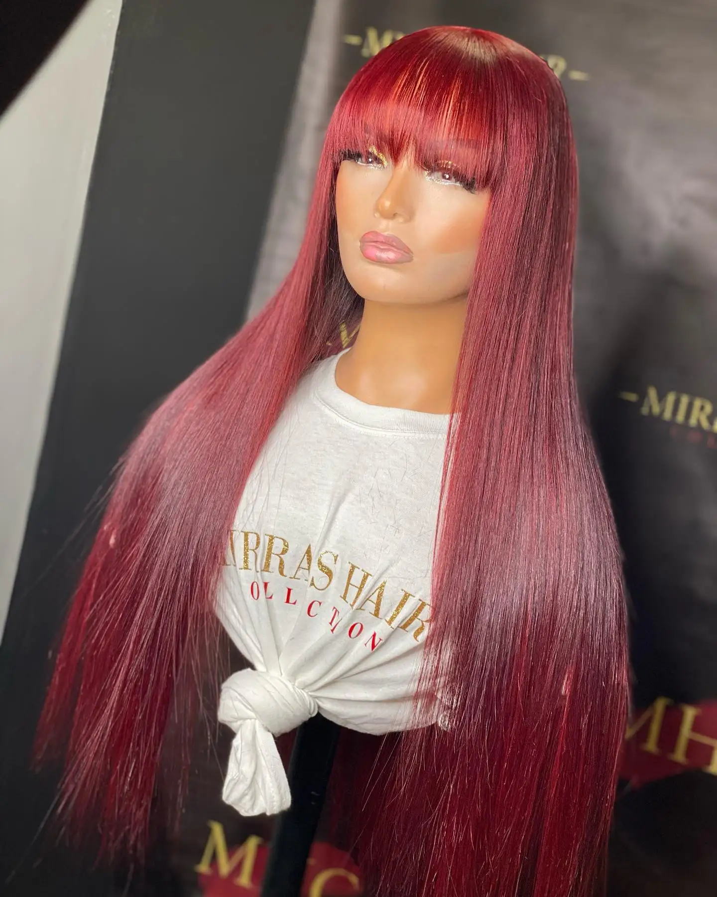 

99J Burgundy Red Human Hair Wig With Bangs For Women Straight Remy Bang Wig Human Hair Full Machine Made Colored Human Hair Wigs