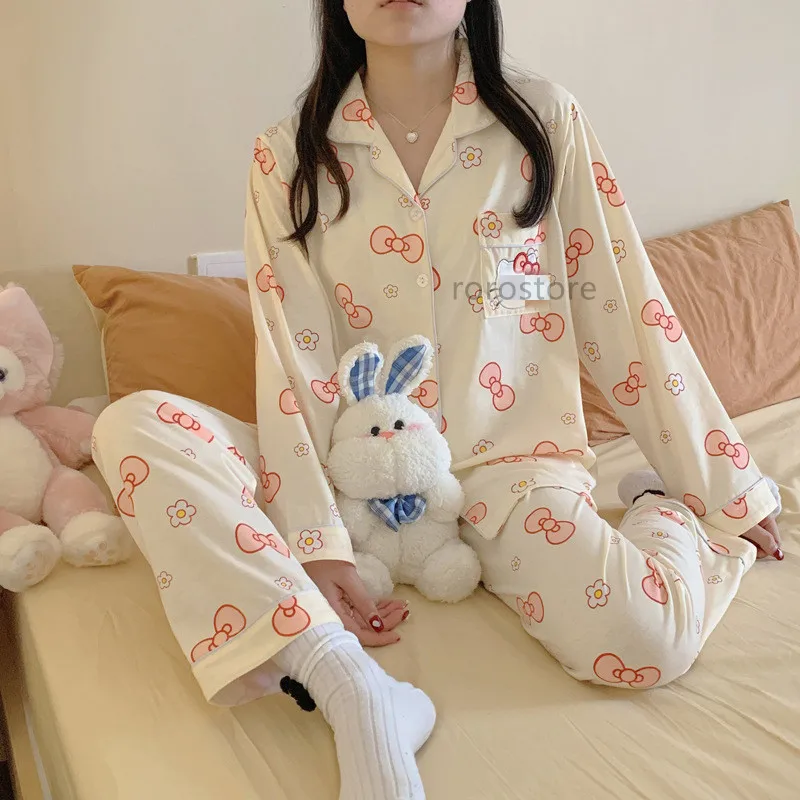 Kawaii Cotton Pajamas Set For Women Long Sleeve 2pack With Eye Mask Cute Bowknot Cat Pijamas INS Fashion Sleepwear Nightwear 
Kawaii Cotton Pajamas Set For Women Long Sleeve 2pack With Eye Mask Cute Bowknot Cat Pijamas INS Fashion Sleepwear Nightwear