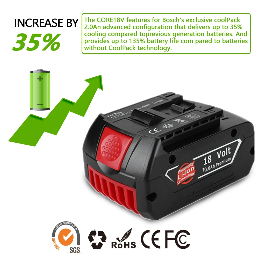 100% Original 10ah Rechargeable Lithium Ion Battery for Bosch 18V 6.0A Backup Battery Portable Replacement BAT609 BAT609G 618
100% Original 10ah Rechargeable Lithium Ion Battery for Bosch 18V 6.0A Backup Battery Portable Replacement BAT609 BAT609G 618