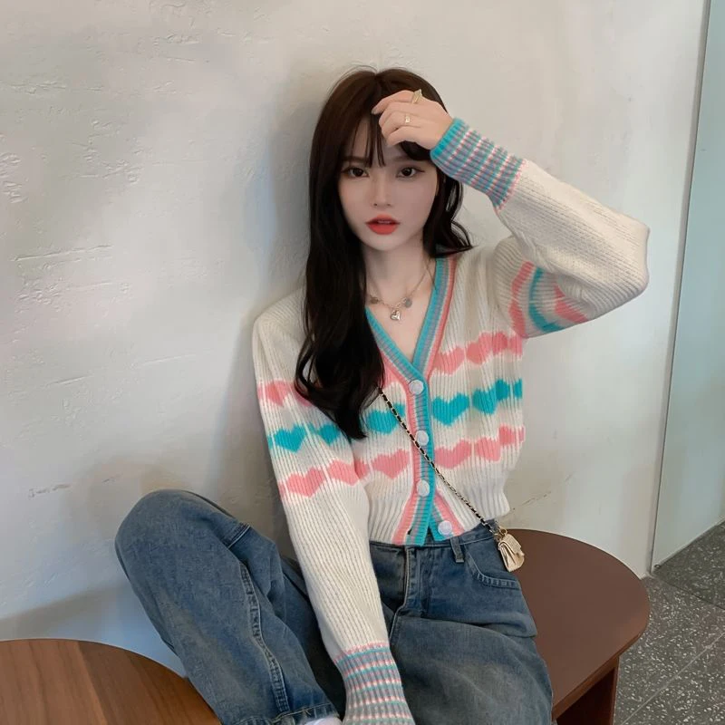 Jmprs Sweet Love Women Rainbow Cardigan Sweater Korean Long Sleeve Sexy Cropped Knitted Sweater Loose Fashion V Neck Female Tops
Jmprs Sweet Love Women Rainbow Cardigan Sweater Korean Long Sleeve Sexy Cropped Knitted Sweater Loose Fashion V Neck Female Tops