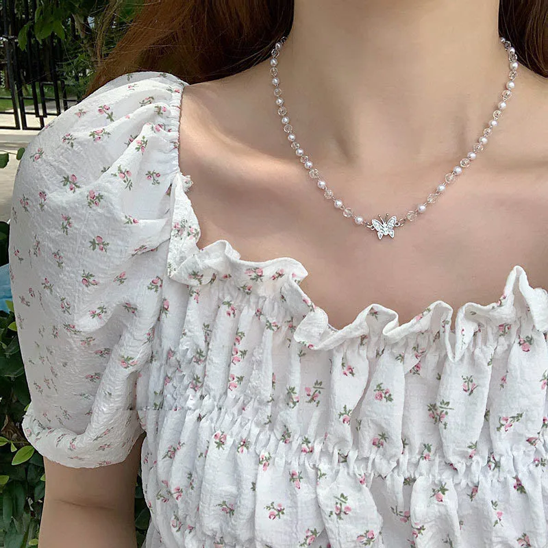 Cute Silver Butterfly Pendant Choker Necklace for Women Crystal Beads Pearl Chains Clavicle Chain Girls Collar Necklace Jewelry
Cute Silver Butterfly Pendant Choker Necklace for Women Crystal Beads Pearl Chains Clavicle Chain Girls Collar Necklace Jewelry
