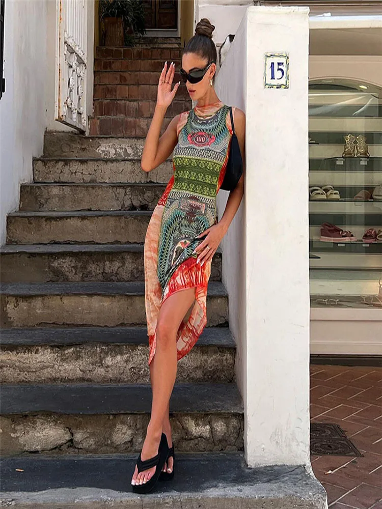 Long Maxi Dress Women Sexy Strap High Split Dress Sexy Mesh See Through Color Contrast Splicing Tight fitting Sleeveless Dress
Long Maxi Dress Women Sexy Strap High Split Dress Sexy Mesh See Through Color Contrast Splicing Tight fitting Sleeveless Dress