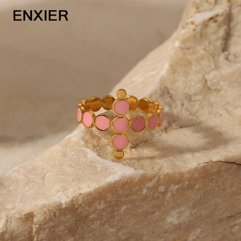 ENXIER Pink Round Cross Open Ring For Women Girls Jewelry 316L Stainless Steel Gold Color Rings Fashion Party Accessories
ENXIER Pink Round Cross Open Ring For Women Girls Jewelry 316L Stainless Steel Gold Color Rings Fashion Party Accessories