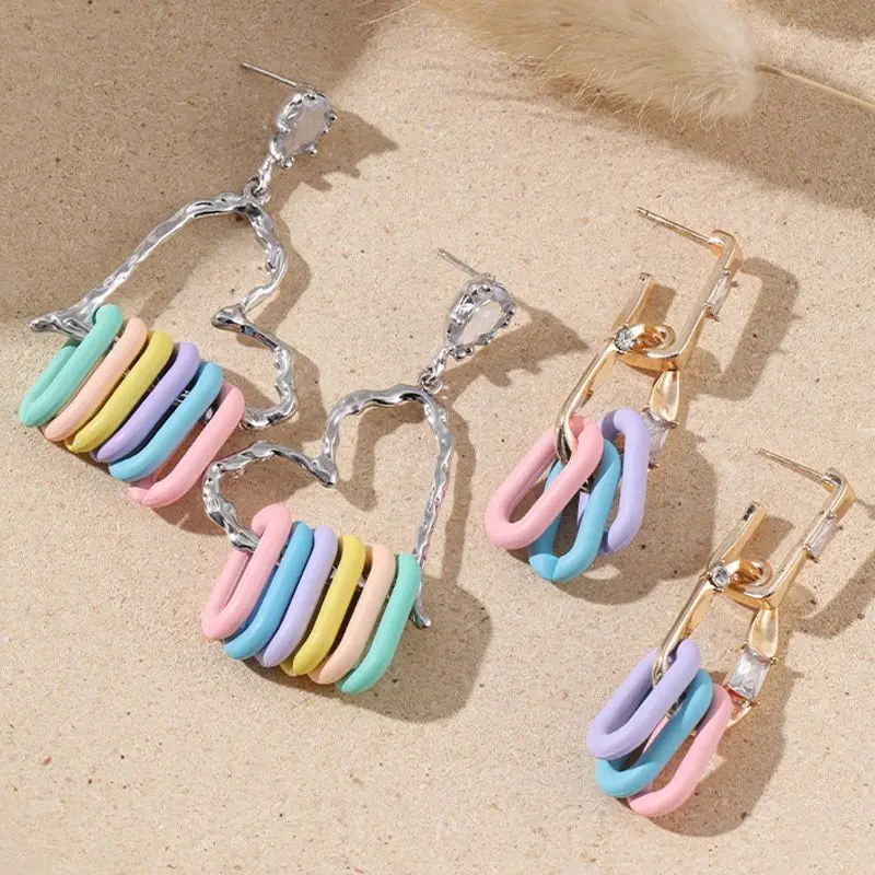 Creative Geometric Earring Exaggerate Silver Color Heart Earrings Colorful Chains Earrings Women Fashion Boho Jewelry Wholesale 
Creative Geometric Earring Exaggerate Silver Color Heart Earrings Colorful Chains Earrings Women Fashion Boho Jewelry Wholesale