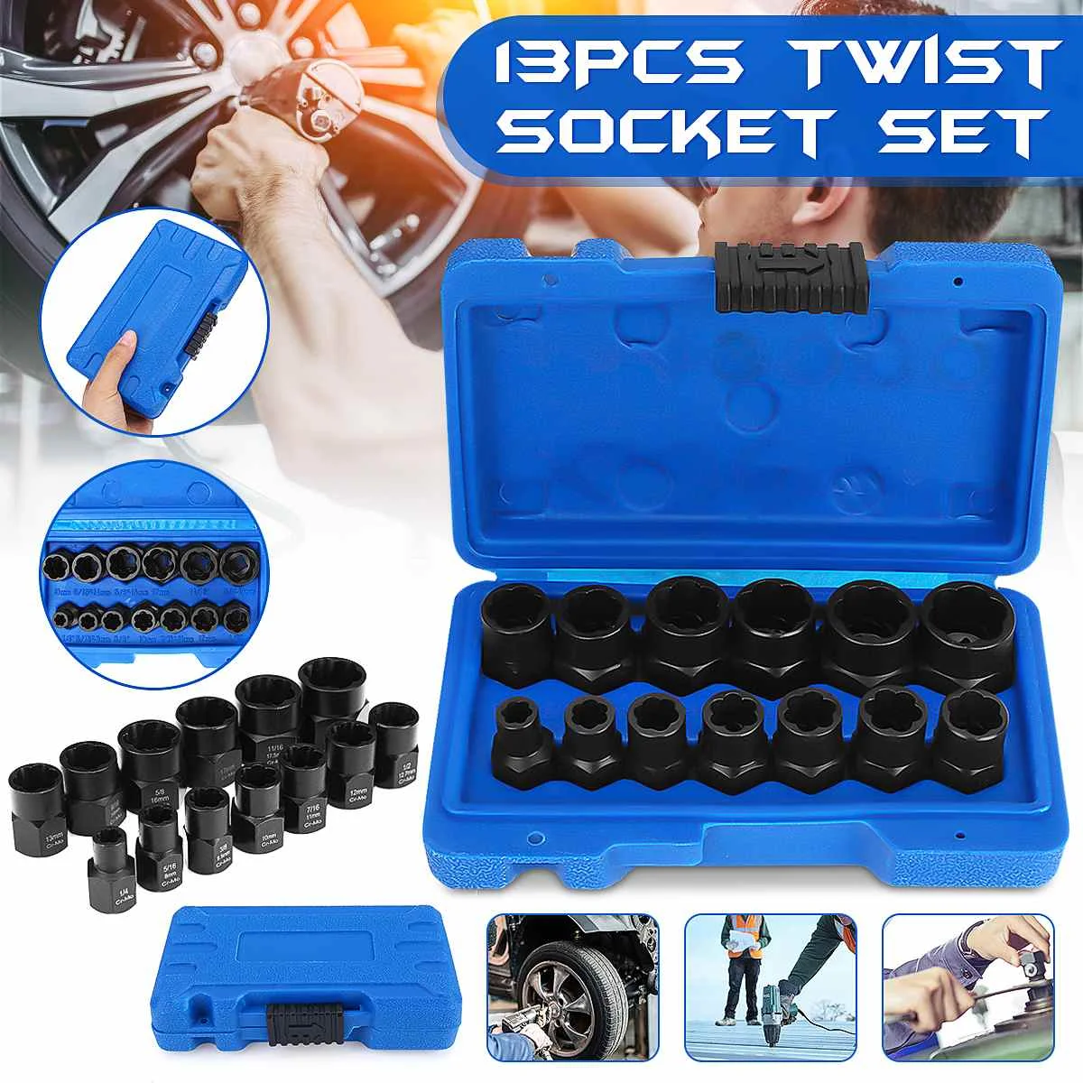 13Pcs Impact Damaged Bolt Nut Screw Remover Extractor Socket Tool Kit Removal Set Bolt Nut Screw Removal Socket Wrench 3/8"
13Pcs Impact Damaged Bolt Nut Screw Remover Extractor Socket Tool Kit Removal Set Bolt Nut Screw Removal Socket Wrench 3/8"