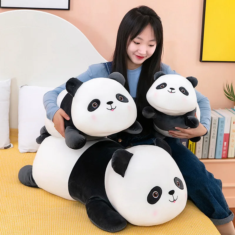 

45/60/80CM Cartoon Panda Plush Pillow Cushion Lying Giant Panda Bear Plushie Dolls Stuffed Animal Toys for Kids Girls Xmas Gift