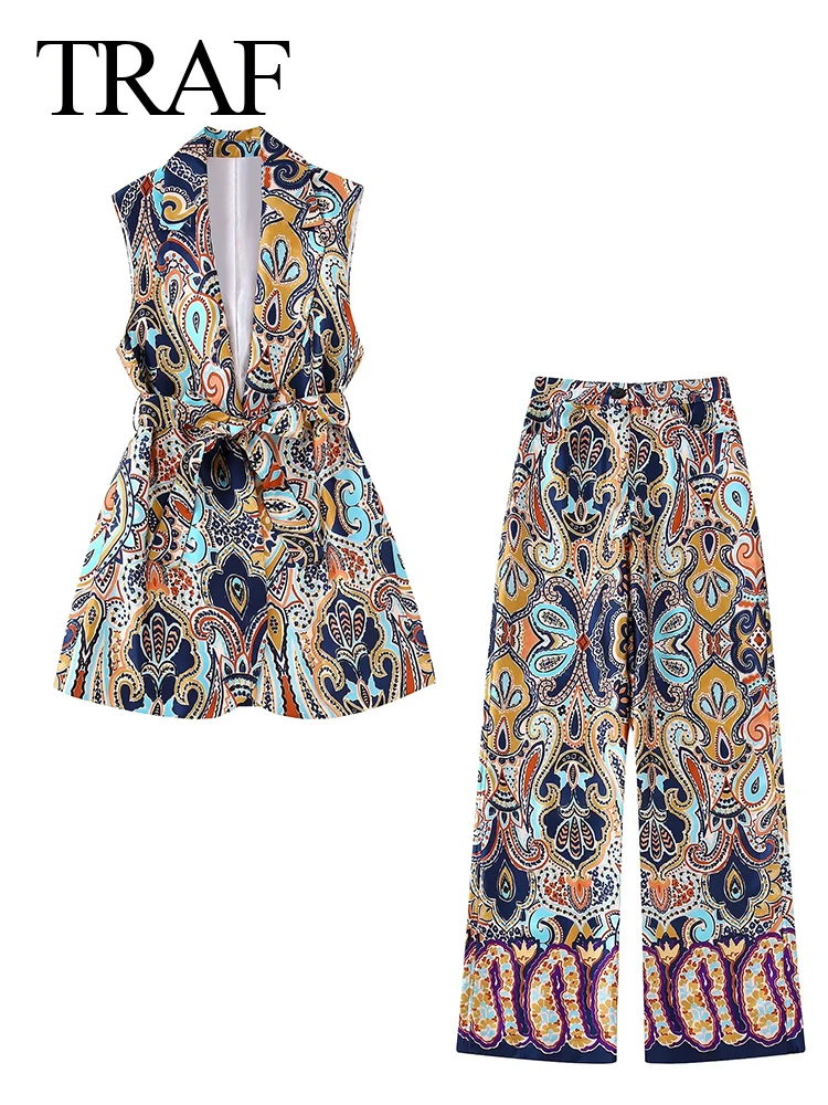 TRAF Women Printed Pants 2 Piece Suit Blazer Vest New Fashion Belt Top + Wide Leg Pants Zip Loose Versatile Trousers Women
TRAF Women Printed Pants 2 Piece Suit Blazer Vest New Fashion Belt Top + Wide Leg Pants Zip Loose Versatile Trousers Women