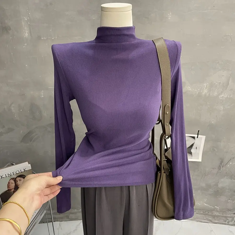 Wholesale Autumn Winter Turtleneck T Shirts Women Elastic Basic Slim Fit Fleece Lined Tops Solid Long Sleeve Cotton T Shirt
Wholesale Autumn Winter Turtleneck T Shirts Women Elastic Basic Slim Fit Fleece Lined Tops Solid Long Sleeve Cotton T Shirt