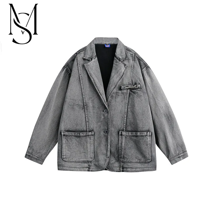 

Spring New Vintage Silhouette Washed Old Denim Suit Coat Men's Minority Premium Casual Jacket