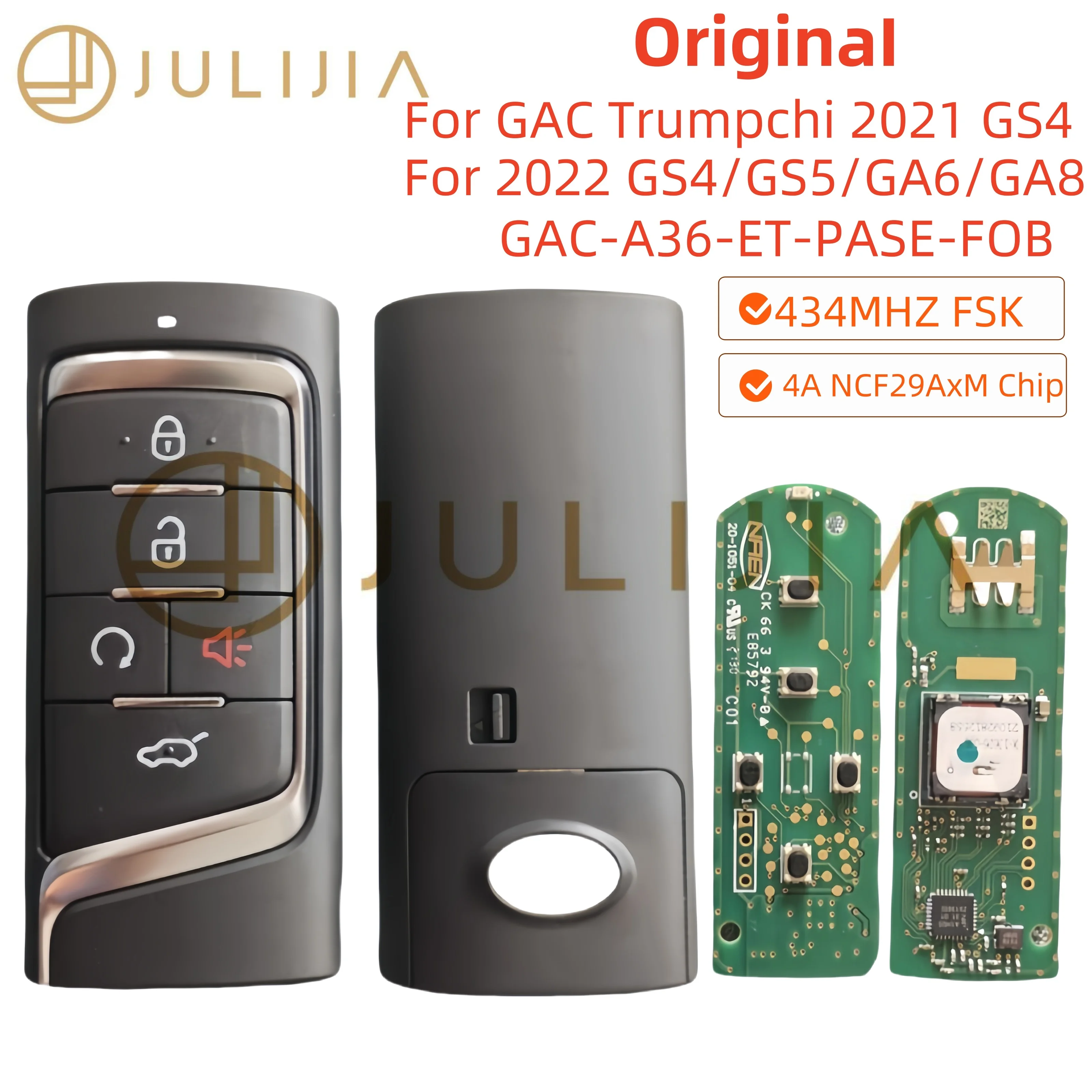 JULIJIA OEM Smart Remote Key 433 МГц FSK 4A Чип для GAC Trumpchi GS8 GS4 GS5 GS7 GM6 GM8 GS55 5 кнопок A30 CMIIT ID: 2016DP6557
JULIJIA OEM Smart Remote Key 433 МГц FSK 4A Чип для GAC Trumpchi GS8 GS4 GS5 GS7 GM6 GM8 GS55 5 кнопок A30 CMIIT ID: 2016DP6557