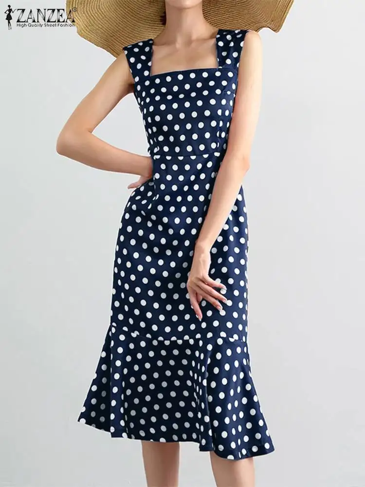 ZANZEA Holiday Sheath Mermaid Dress Party Polka Dot Midi Dress Sleeveless Women Robes Square Neck 2023 Summer Fashion Vestidos
ZANZEA Holiday Sheath Mermaid Dress Party Polka Dot Midi Dress Sleeveless Women Robes Square Neck 2023 Summer Fashion Vestidos