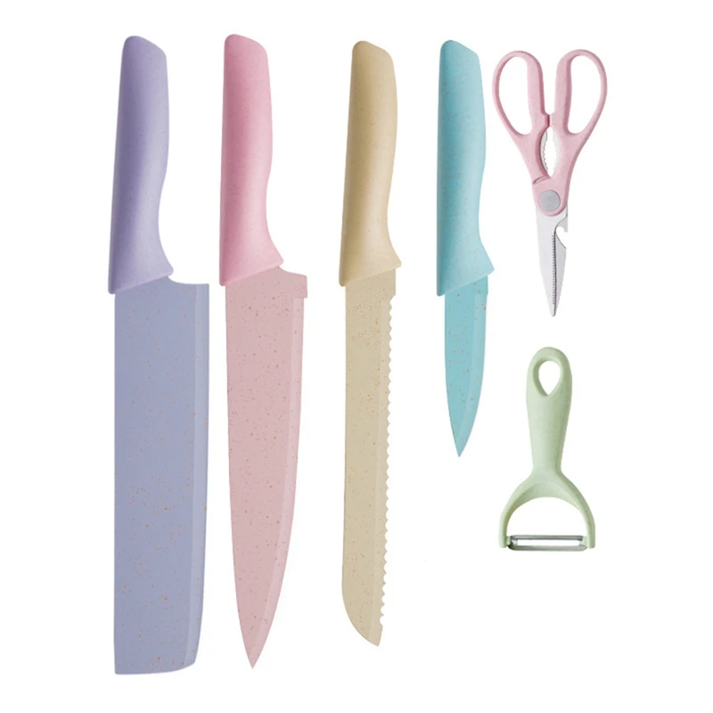 Набор цветных кухонных ножей из нержавеющей стали, 6 шт.
Набор цветных кухонных ножей из нержавеющей стали, 6 шт.
