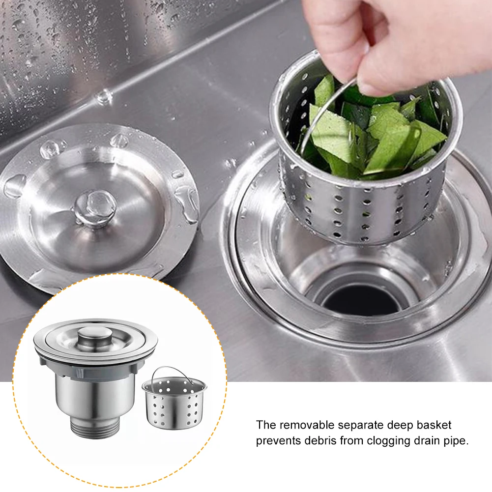 Kitchen Sink Drain Strainer Assembly Stainless Steel with Removable Deep Waste Basket and Sealing Lid Kitchen Accessory
Kitchen Sink Drain Strainer Assembly Stainless Steel with Removable Deep Waste Basket and Sealing Lid Kitchen Accessory