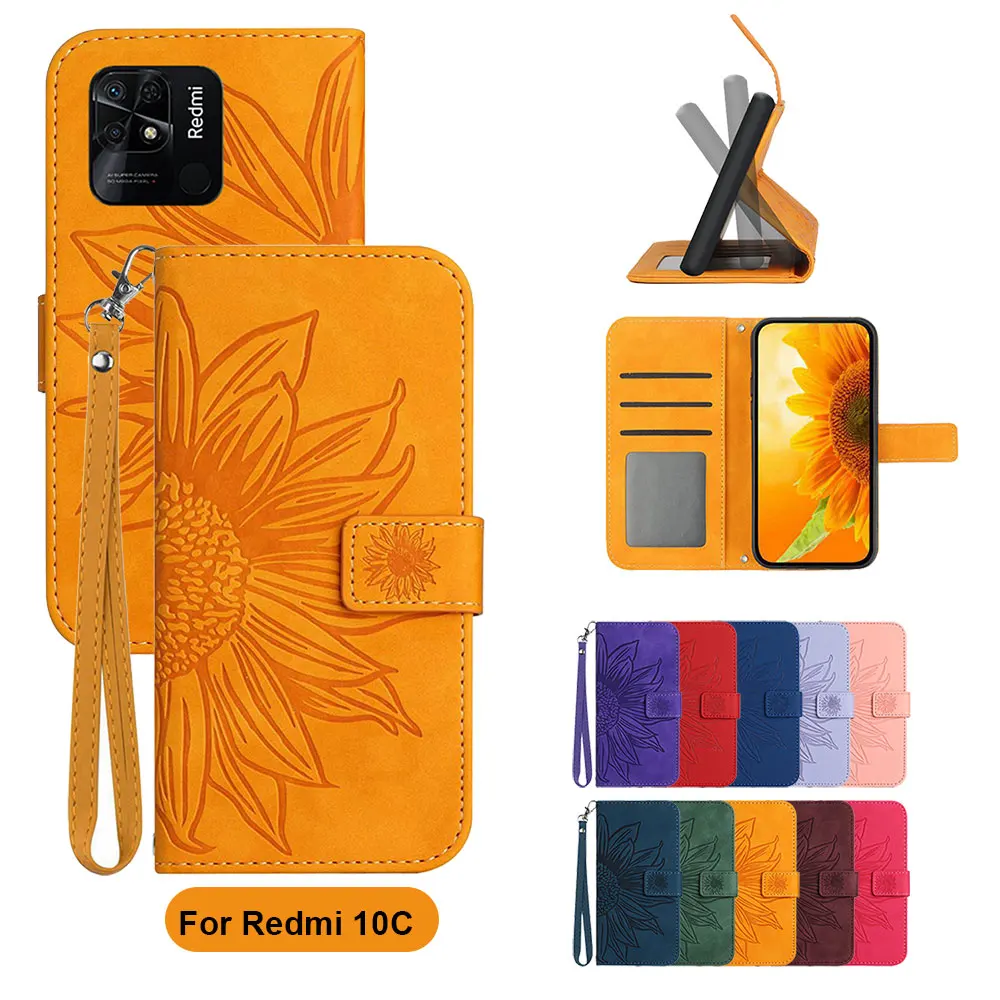 

Роскошный кожаный чехол с подсолнухом для телефона Xiaomi Redmi 10C 10 9 Power 11 Prime 5G 10A 9T 9C NFC 9AT 9i 8A 8 9A, чехол-бумажник