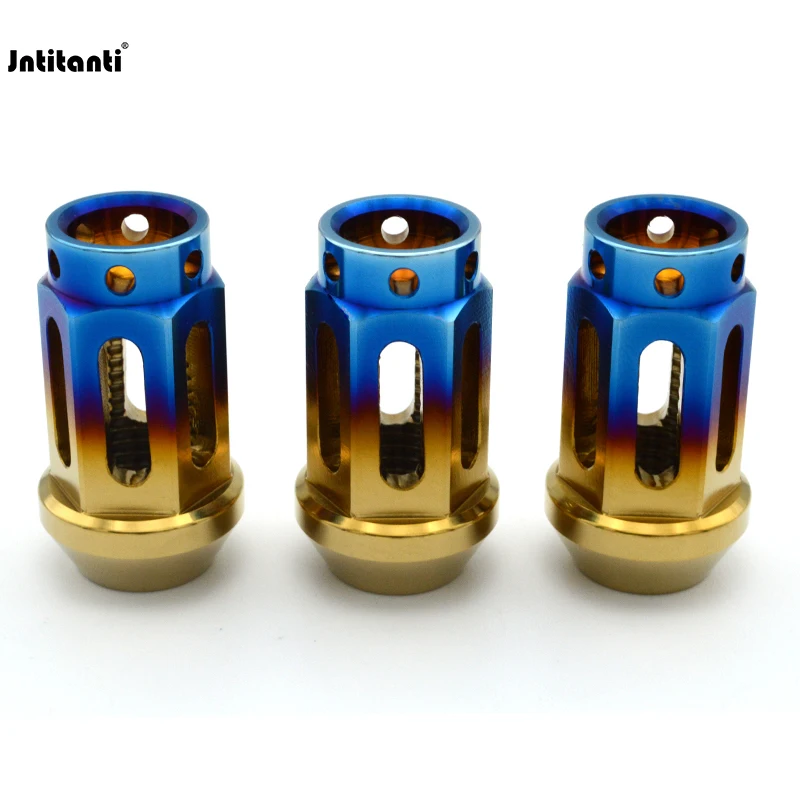 

Jntitanti Gr.5 titanium custom color Ti-6Al-4V hollow wheel lug nuts M12*1.25/1.5*35/45mm