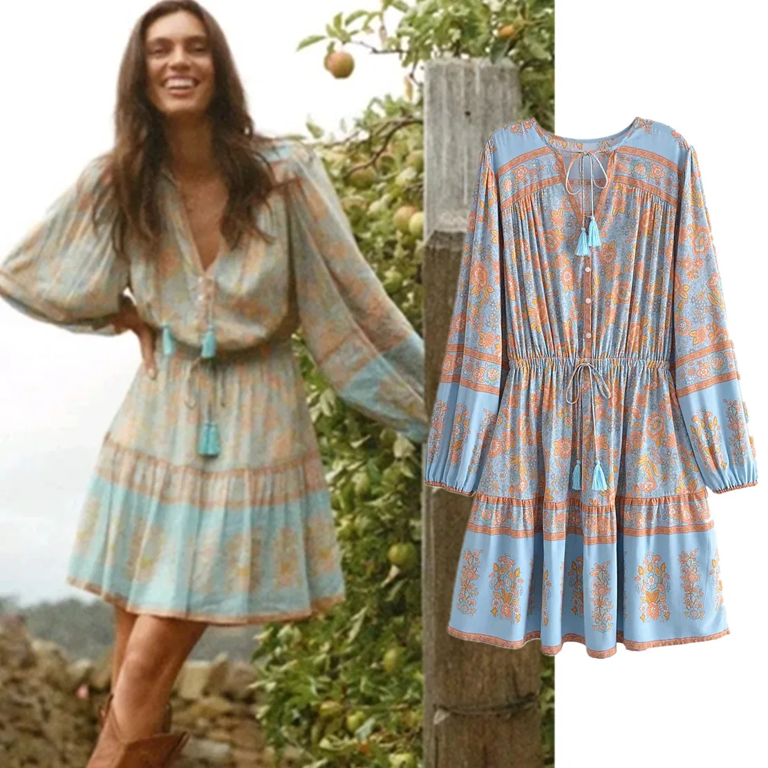 Maxdutti Indie Folk Bohemian Vintage Floral Tassles Cotton Mini Dress Women Autumn Long SLeeve V-neck Dress
Maxdutti Indie Folk Bohemian Vintage Floral Tassles Cotton Mini Dress Women Autumn Long SLeeve V-neck Dress