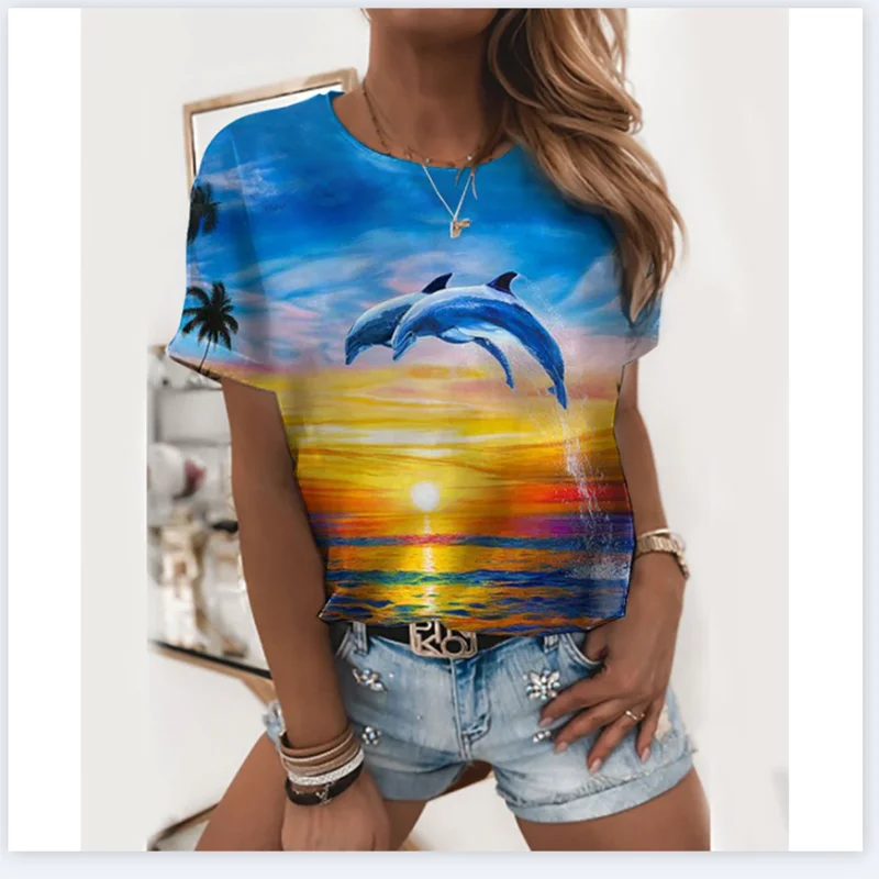 2021 summer new women's 3D printed short sleeve T-shirt, soft and elegant, European and American trend top
2021 summer new women's 3D printed short sleeve T-shirt, soft and elegant, European and American trend top