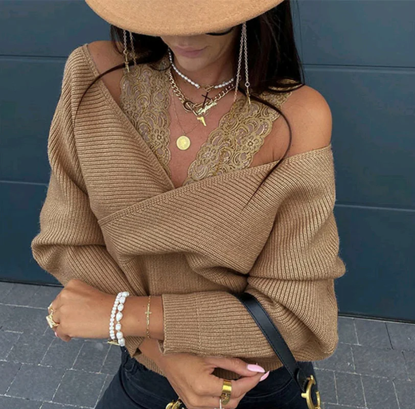 Casual Elegant Knitted All-match Office Stitching T-shirt Sexy Solid Color Lace V-neck Sling Strapless Long-sleeved Women's Tops
Casual Elegant Knitted All-match Office Stitching T-shirt Sexy Solid Color Lace V-neck Sling Strapless Long-sleeved Women's Tops