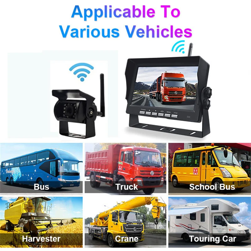 Беспроводная 7-дюймовая Автомобильная камера заднего вида с монитором, для грузовика, автобуса, трейлера, экскаватора, изображение заднего вида, 12-24 в дисплей 
Беспроводная 7-дюймовая Автомобильная камера заднего вида с монитором, для грузовика, автобуса, трейлера, экскаватора, изображение заднего вида, 12-24 в дисплей