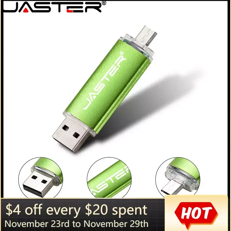 

JASTER Black USB 2.0 Flash Drive 64GB Comes with OTG U Disk 3 In 1 32G 16GB Pen Drives 4GB for Phone/PC Memory Stick Custom Logo